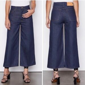 Frame Denim Le Italian Wide Leg Crop Jeans Rinse Dark Wash Rigid Denim High Rise